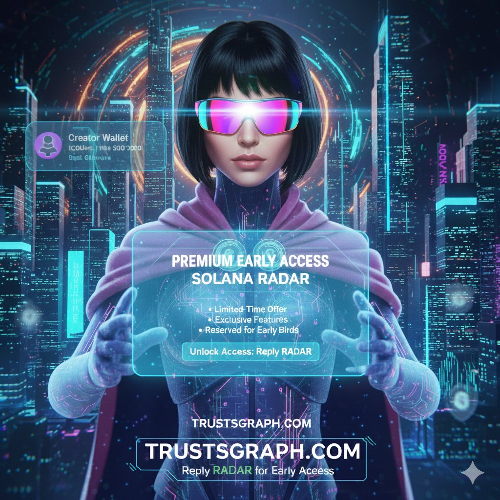 trustsgraph's tweet image. 🚨 TrustsGraph New Token Radar is LIVE
We now scan every fresh Solana mint the second it launches creator wallet, instant trust score, liquidity risks, early rug alerts.

Get 5 free scans + 5 bonus scans when you invite 3 friends.

Unlock access now at TrustsGraph.com 🚀