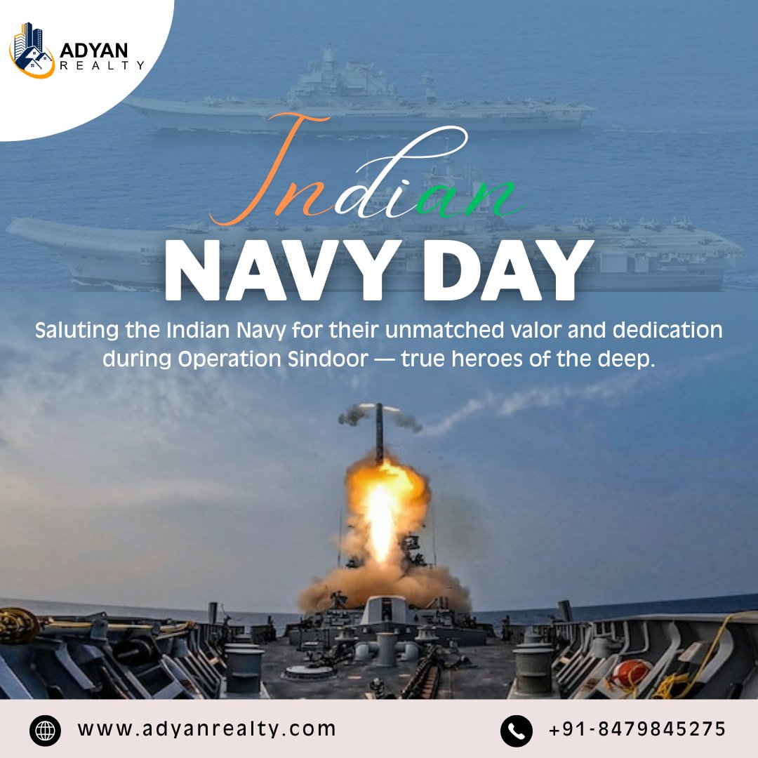 AdyanRealty's tweet photo. Saluting the Guardians of Our Seas
Happy Indian Navy Day!
Today, we honour the unwavering commitment and sacrifice of the Indian Navy—the brave force that protects our nation’s maritime frontiers with pride and power.Their dedication strengthens India’s security every single day. https://t.co/1yrxGieeop