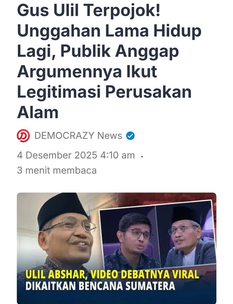 Otaknya Sudah Tersumbat Cuan Tambang, Jadi Omongannya Ngaco!

 <a href="/ulil/">Ulil Abshar-Abdalla</a> Terpojok! Unggahan Lama Hidup Lagi, Publik Anggap Argumennya Ikut Legitimasi Perusakan Alam

democrazy.id/gus-ulil-terpo…