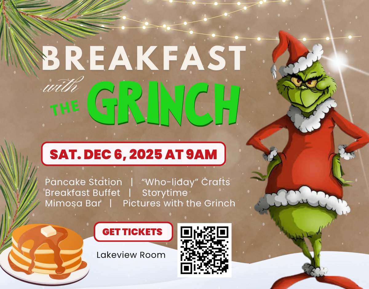Our Breakfast with the Grinch is just a few days away — and reservations close this Friday! If you’ve been thinking about joining us, now’s the time to grab your tickets.

This festive morning is packed with holiday fun, delicious breakfast favorites, and of course… a