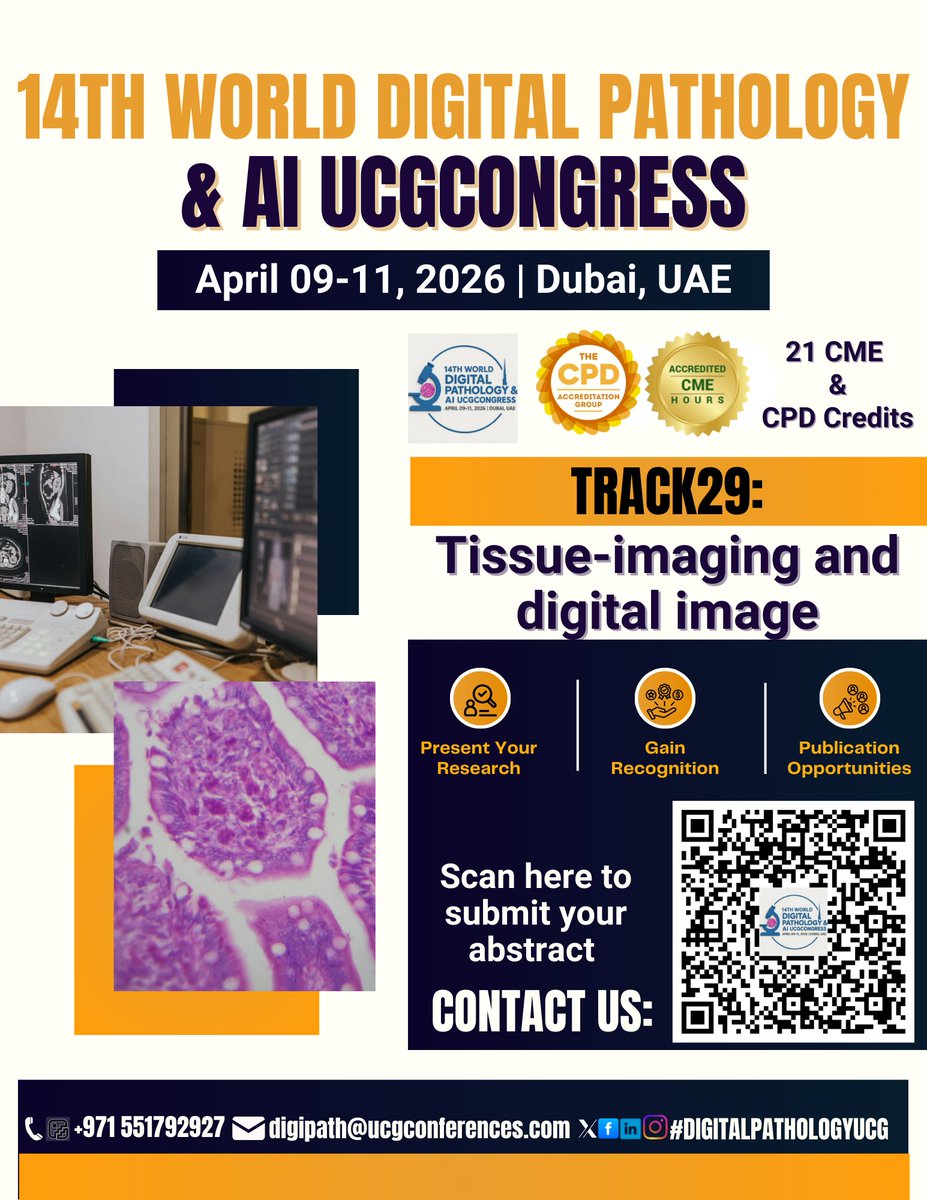 DrKhadijaAlAmi1's tweet photo. Call for Abstracts | Case Studies | Posters | Research Papers Track 29: tissue-imaging and digital image

https://t.co/1w37eGcdK5
https://t.co/wBaRhdZawY

#TissueImaging #DigitalImage #DigitalPathology #ImagingScience #MicroscopyTech #AdvancedImaging #PathologyInnovation https://t.co/oxHTA4wlPc