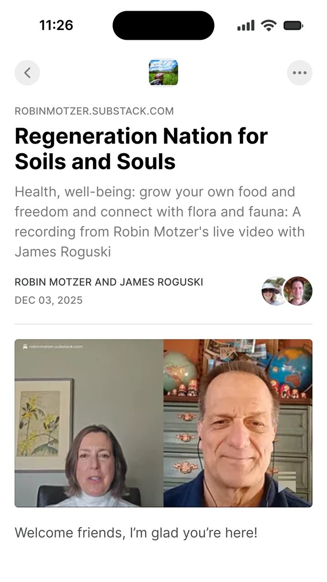 RobinMotzer's tweet image. Regeneration Nation for Soils and Souls , by @RobinMotzer open.substack.com/pub/robinmotze… 

Watch @RobinMotzer and @jamesroguski