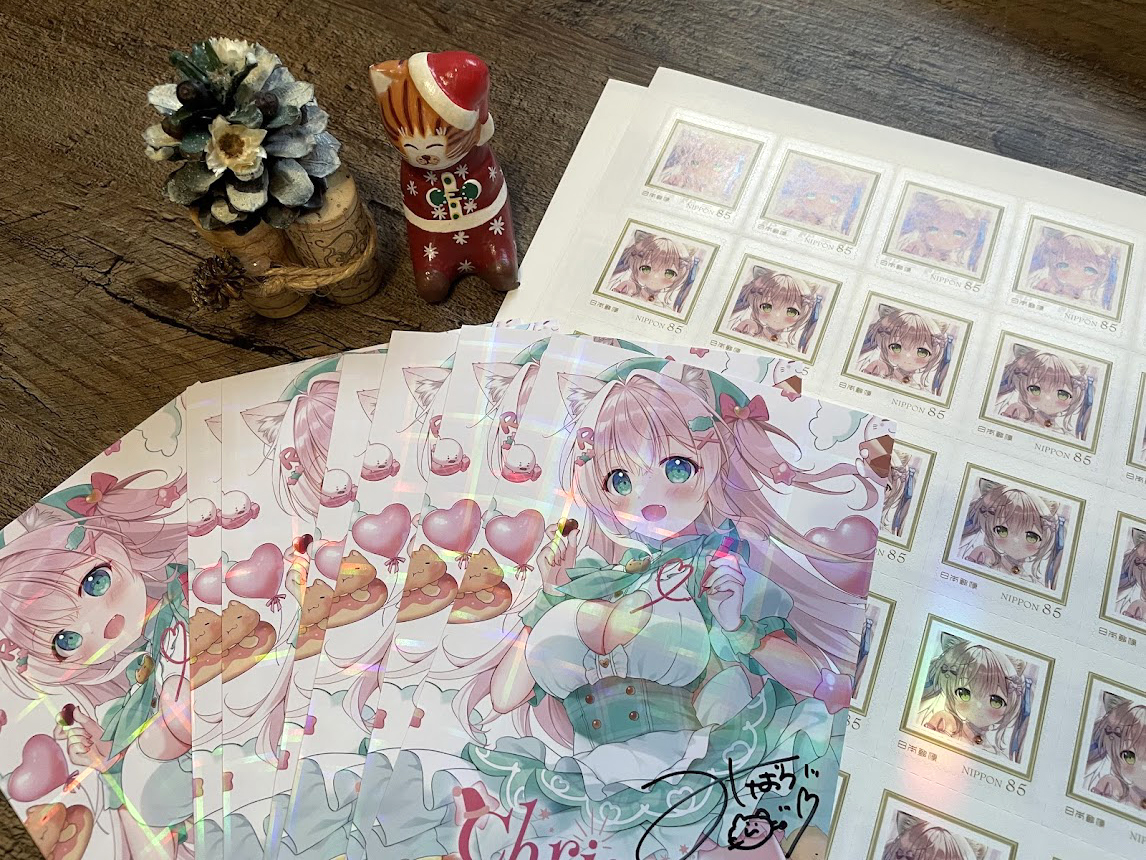 「クリスマスカード発送用にオリジナル切手作ったー! お手軽に作れるのにほんとかわい」|みけおうのイラスト