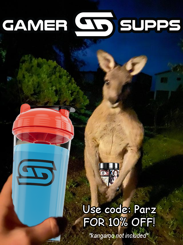 Parzlive's tweet photo. LADS I HAVE SOME BIG NEWS! 

I AM PROUD TO ANNOUNCE I AM OFFICIALLY PARTNERED WITH @GamerSupps !

use code "Parz" at checkout and snag a cheeky 10% off your order!

(‼️Oh and the code gives yah free shipping on the already FREE samples so you can try it for FREE‼️) https://t.co/d7ISqHnG7R