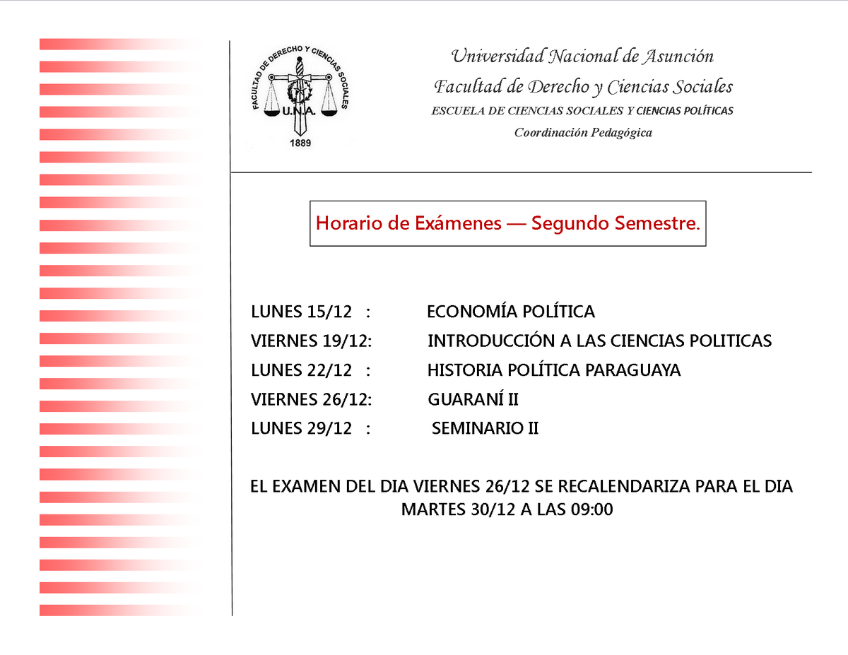 ECSyP_UNA's tweet photo. - ATENCIÓN SEMESTRES PARES-

Horario de Exámenes Finales 📚

PRIMER LLAMADO. https://t.co/piOfbqdhkE
