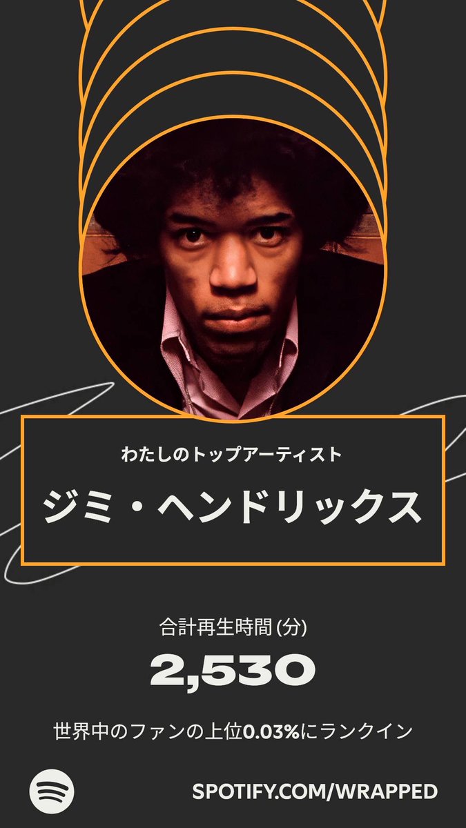 今年のわたしのトップアーティストは、ジミ・ヘンドリックスでした。わたしの聴き方について詳しくは #Spotifyまとめ をチェック。   spotify.com/wrapped-share/…