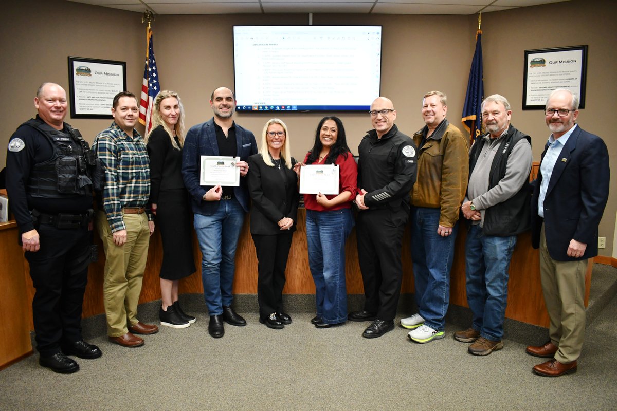 sthelens's tweet photo. Congrats to @SHPD Police Records and Evidence Specialist Pati Askelson and Public Works Director Mouhamad Zaher on both reaching five years of service with the City of St. Helens!

Pati and Mouhamad were recognized at the St. Helens City Council's December 3 Council meeting. https://t.co/xSPCNOZkfS