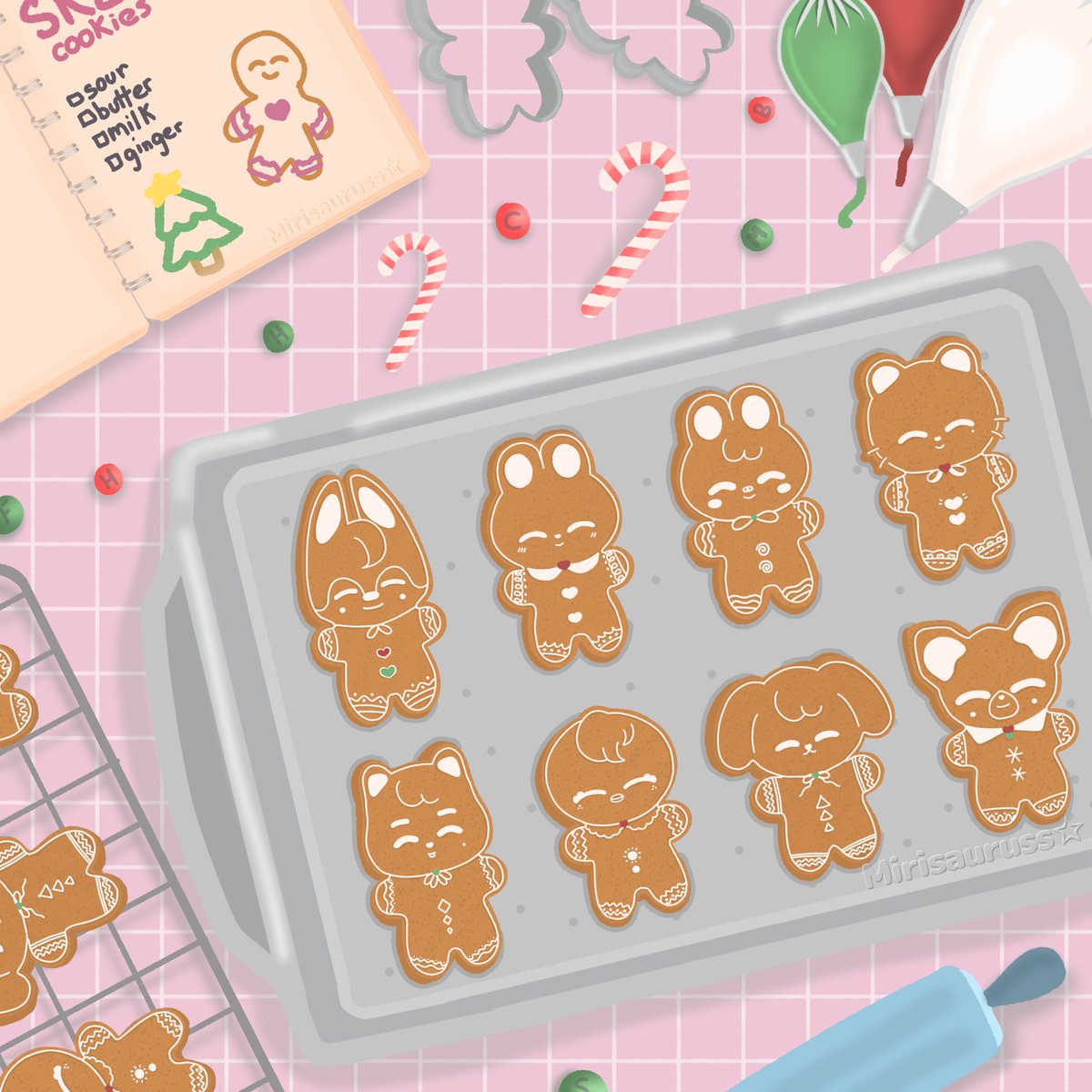 mirisaurusss's tweet photo. Happy holidays with skzoo gingerbread cookies !¡ 🎄☃️

#skzoo #straykids #skz #drawing #fanart #스트레이키즈 #스키즈 https://t.co/wjvhTSfK9e