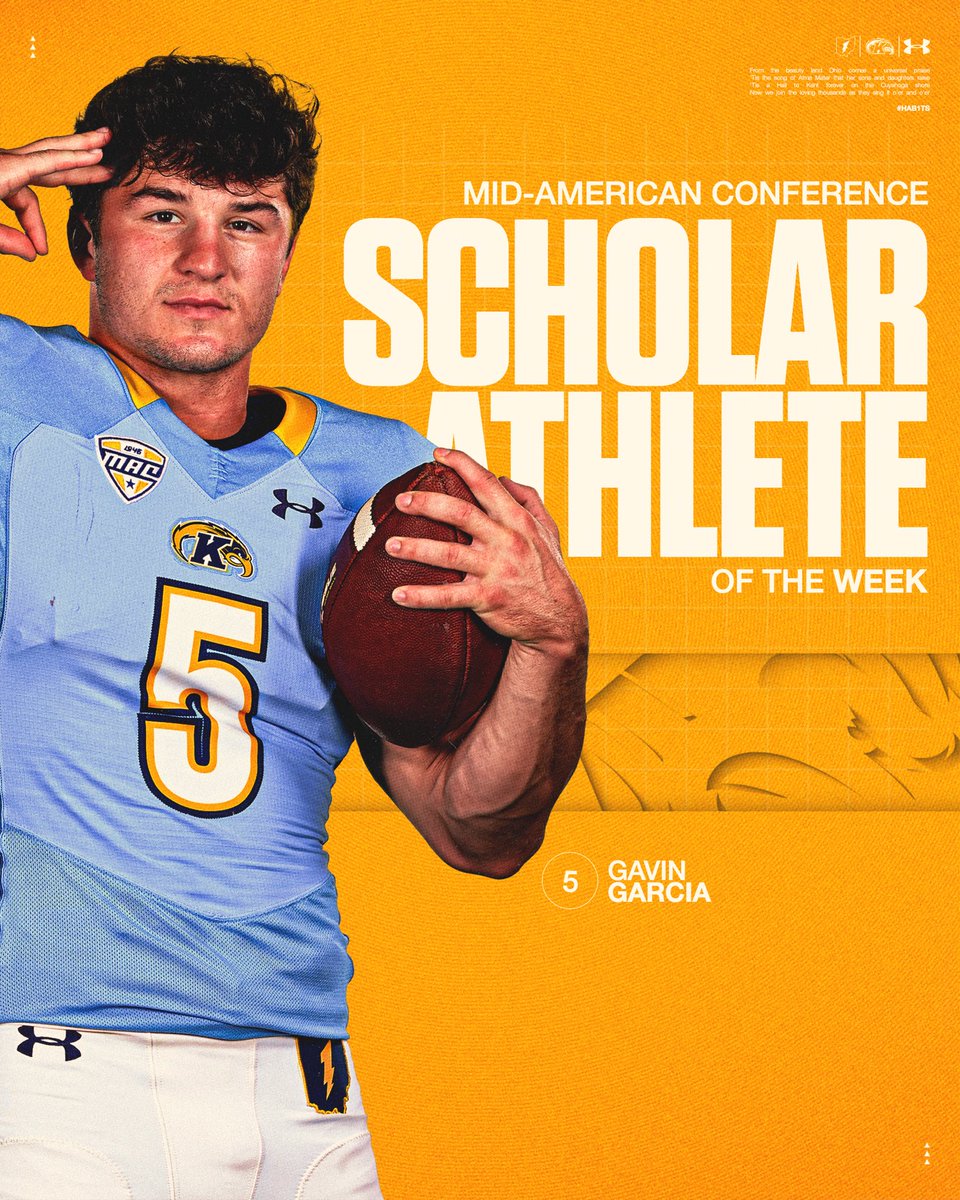 KentStFootball's tweet image. @gavingarcia_5 is this week’s MAC Scholar Athlete of The Week! ⚡️