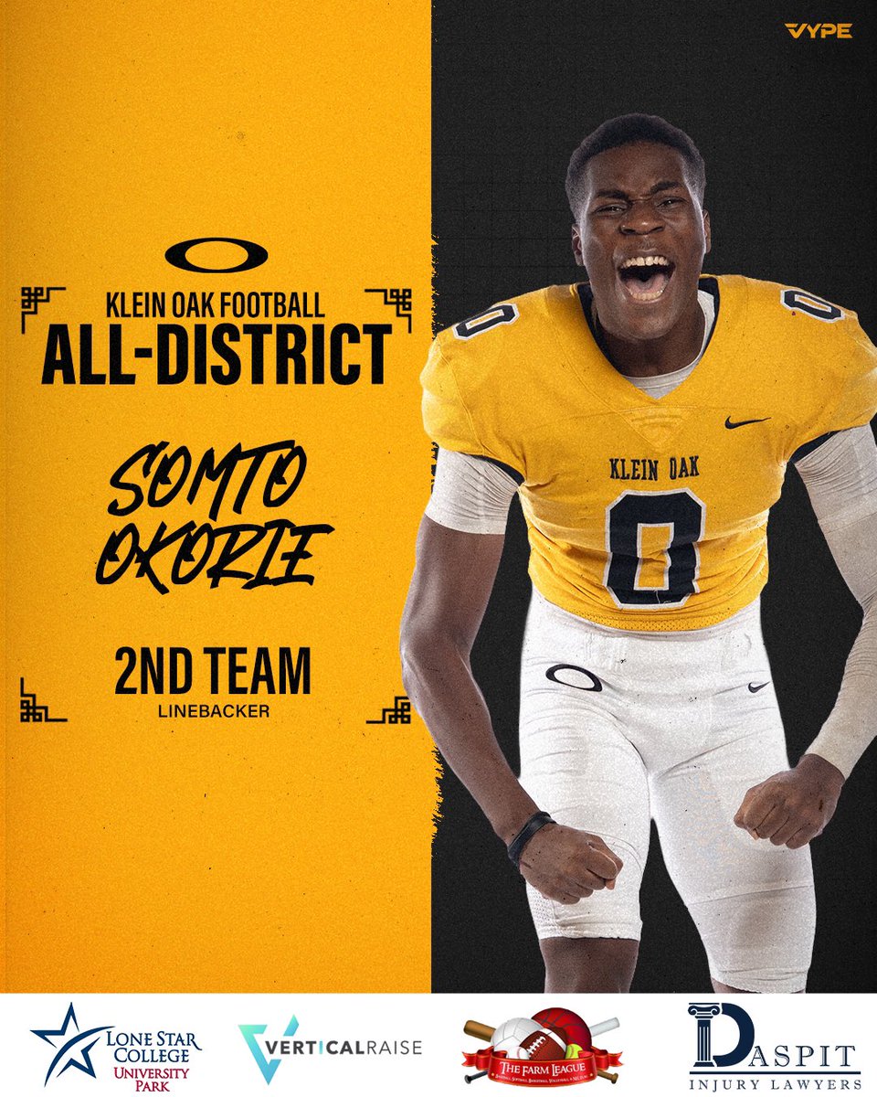 KLEINOAKFB's tweet image. SOMTO🗣️

Congrats to Somto Okorie on receiving 2nd Team All-District honors!

#OakEm #thecOde