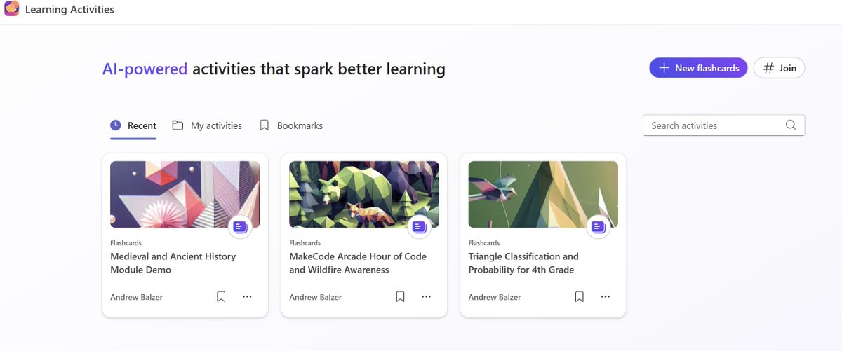 🌐 Big news for EDU! 

🚨The AI-driven Learning Activities app has officially rolled out to M365 Edu users
👩🏻‍🏫 Available for teachers &amp; students alike
👀Look under All Apps to try: 
✅ Flashcards 
✅ Fill in the Blanks (Insiders preview) 
✅ Matching (coming soon)

Very cool! 🔥