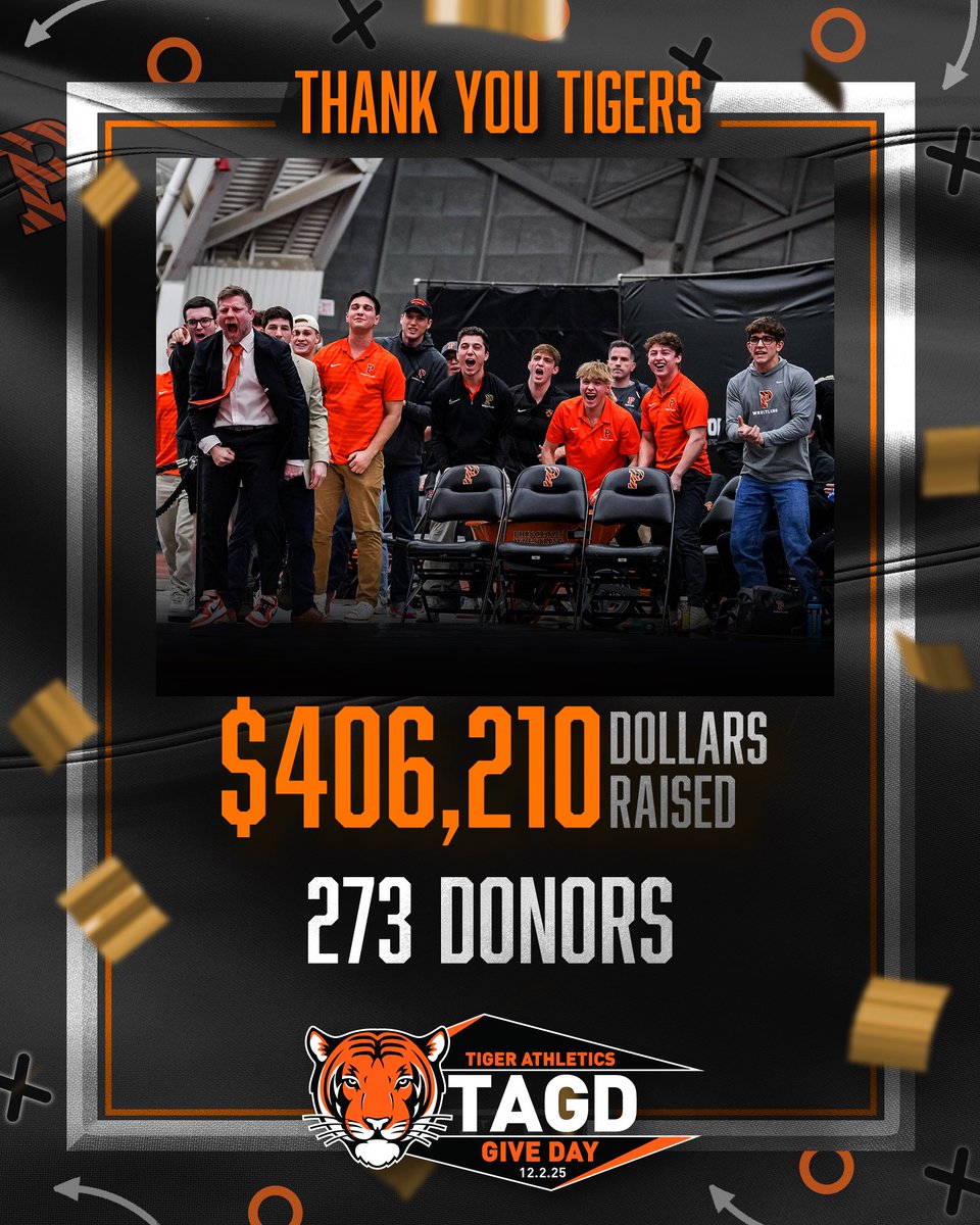 tigerwrestling's tweet photo. Another historic Tiger Athletics Give Day for Princeton Wrestling! 🧡🖤 The support from our amazing alumni and fans is overwhelming. A huge thank you to everyone who contributed to make this such a special #TAGD!
#PrincetonWrestling #BIGTrust https://t.co/1fpinJREHU