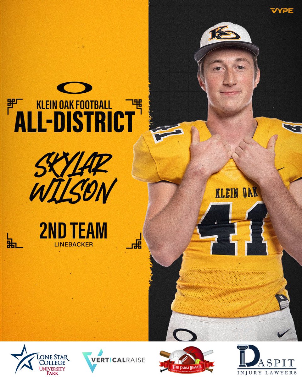 KLEINOAKFB's tweet image. BOOM💥 

Congrats to @SkylerWilson26 on receiving 2nd Team All-District honors!

#OakEm #thecOde