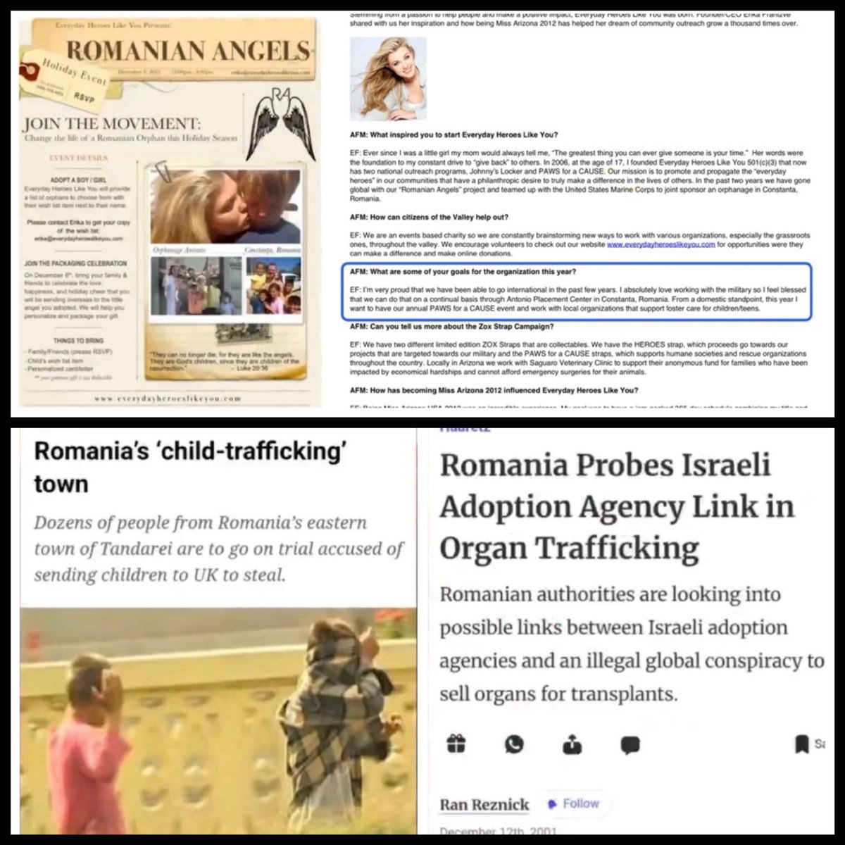 DID YOU KNOW after her career in the early 2000s as a model and "casting director" Erika Kirk started a charity called Everyday Heroes Like You.

through this charity, Erika operated a ministry in Romania called Romanian Angels that contracted with US military and fostered