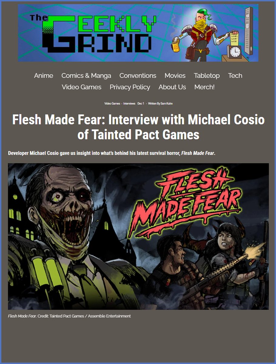 The people over at <a href="/TheGeeklyGrind/">The Geekly Grind (@ Bluesky Now)</a> reached out to interview me about my development journey and thought process for Flesh Made Fear. 

Check it out here 👉shorturl.at/B4Tzo
Interviewer: Sam Kahn

#indiegame #indegamedev