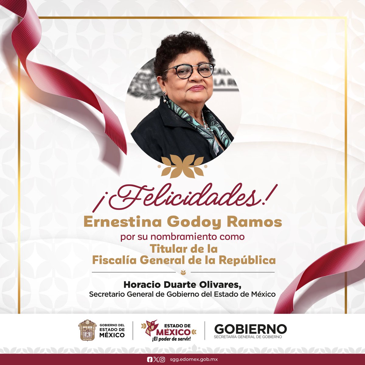 horacioduarteo's tweet photo. Muchas felicidades a la compañera @ErnestinaGodoy_, por su elección como primera mujer titular de la @FGRMexico. 
Mucho éxito en esta nueva encomienda, cuente con el @Edomex para trabajar en colaboración para seguir transformando el Estado de México y el país.
#EsTiempoDeMujeres https://t.co/p1ZEHMvQME