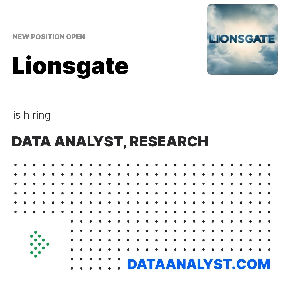 New data analyst job has been posted!

Lionsgate is hiring a  Data Analyst, Research with 0 - 3 years of experience.

Based in United States -  , this is a In-office role.

More info: DataAnalyst.com