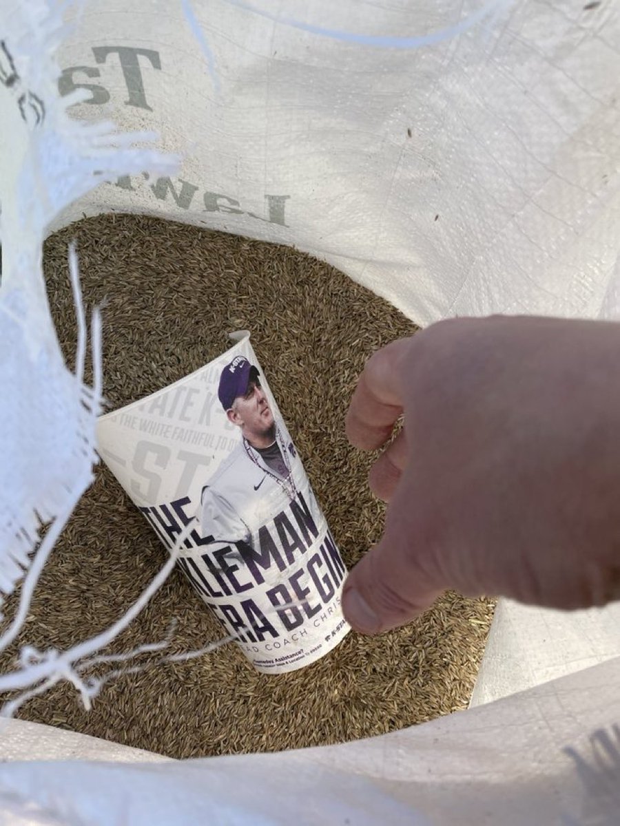 Just posting a pic of the cup I use to transfer seed to my spray seeder… Thanks <a href="/CoachKli/">Chris Klieman</a> for one hell of a run!