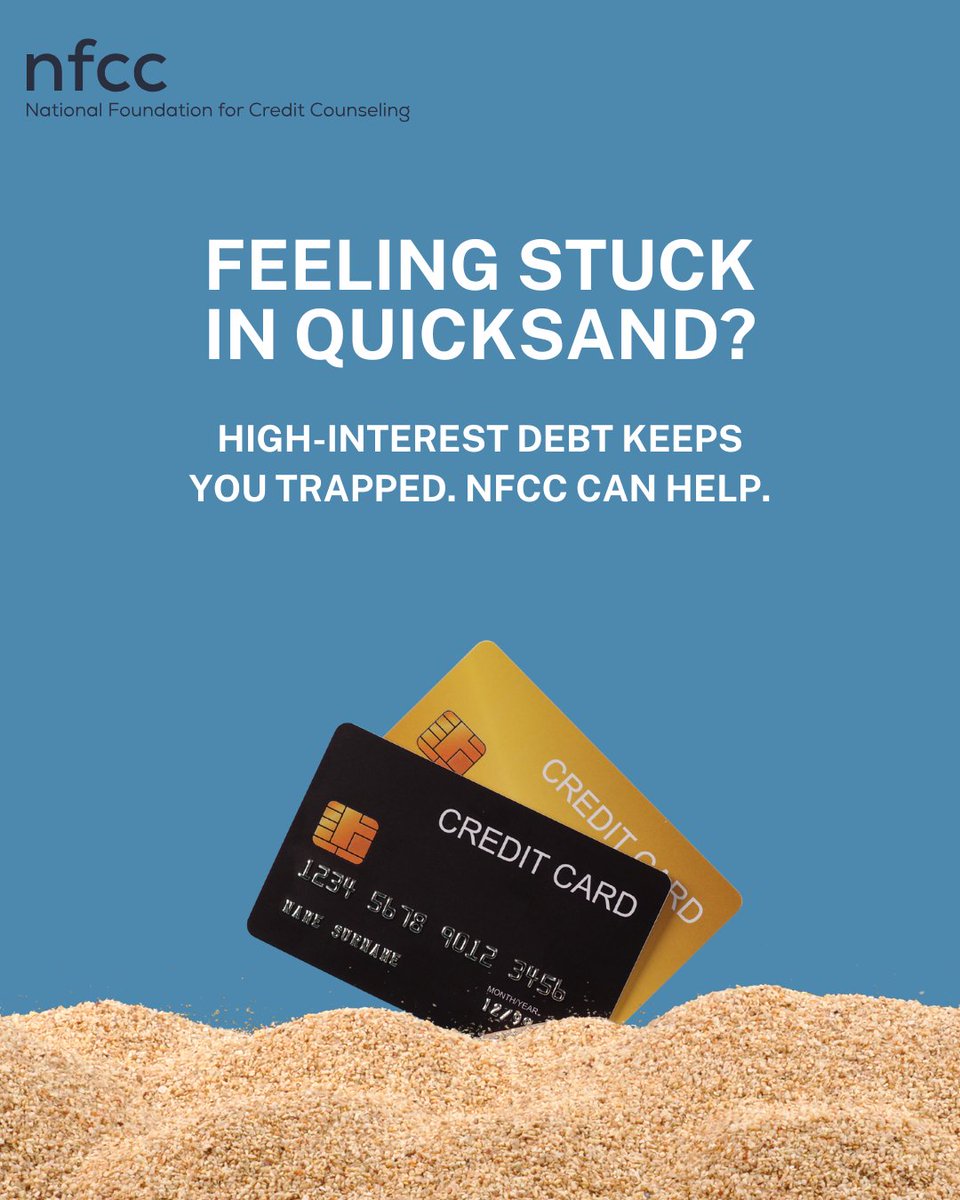 NFCC's tweet image. High-interest debt can feel like quicksand—every payment barely covers the interest. NFCC connects you with trusted nonprofit credit counseling services to help you create a realistic plan, lower interest rates, and finally start moving forward.

#NFCC #CreditCounseling