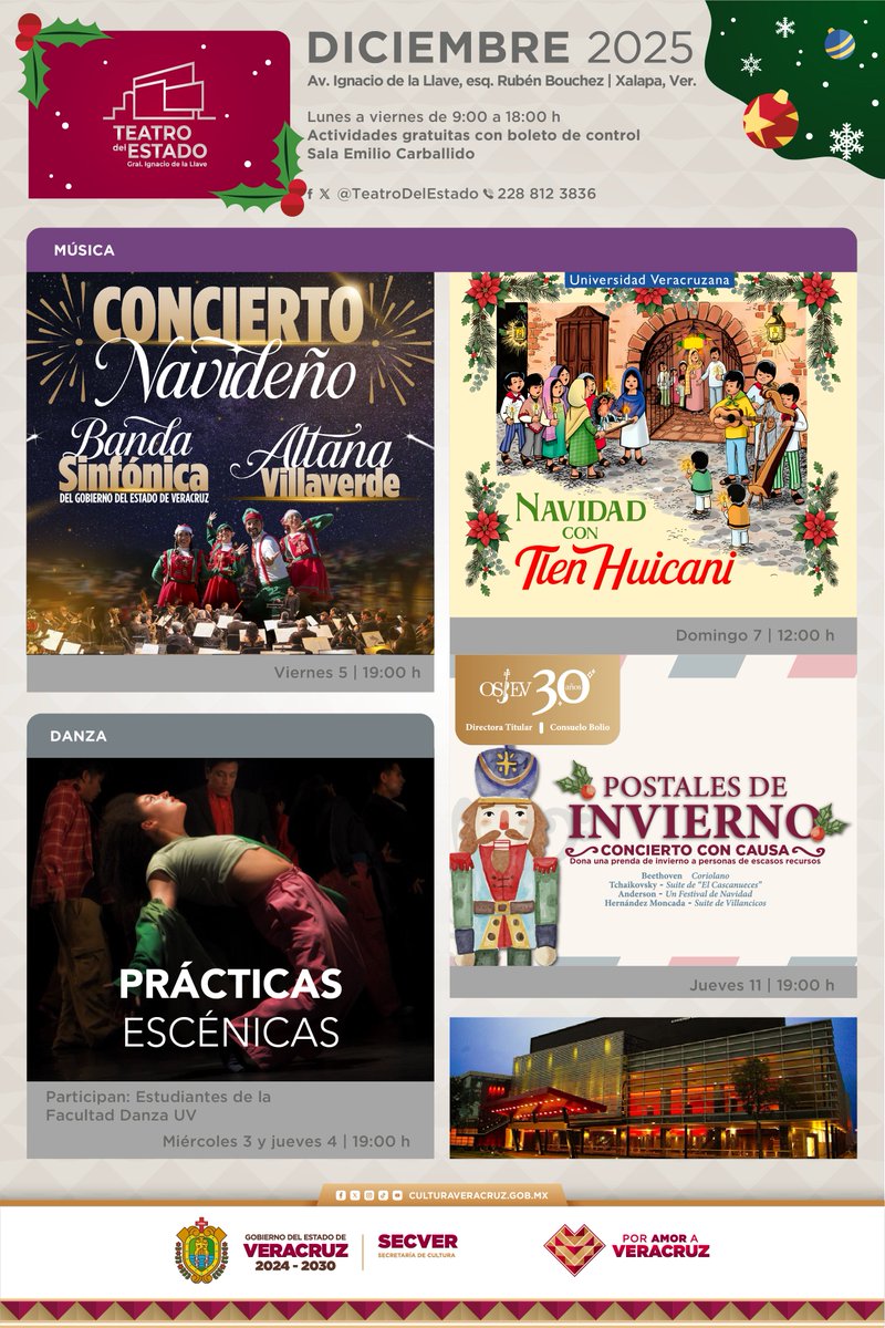 La temporada navideña llega a #TeatroDelEstado con grandes conciertos.  

Disfruta de cada una de estas actividades con las cuales despedimos un gran año de intensa actividad.  

Para más información, visita nuestras redes sociales.