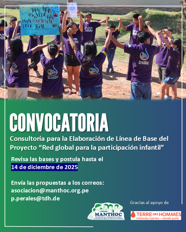 #Convocatoria | Consultoría para la Elaboración de Línea de Base del Proyecto “Red global para la participación infantil”.  Ver TDR completo en: drive.google.com/.../1N7Y0fMOKo…