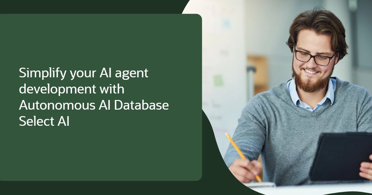 OracleDatabase's tweet image. Accelerate innovation with Select AI Agent. Build, deploy, and manage AI agents within Autonomous AI Database, using custom or pre-built tools. It automates complex workflows that can manage teams of agents and helps you keep your data safe—all in one platform.…