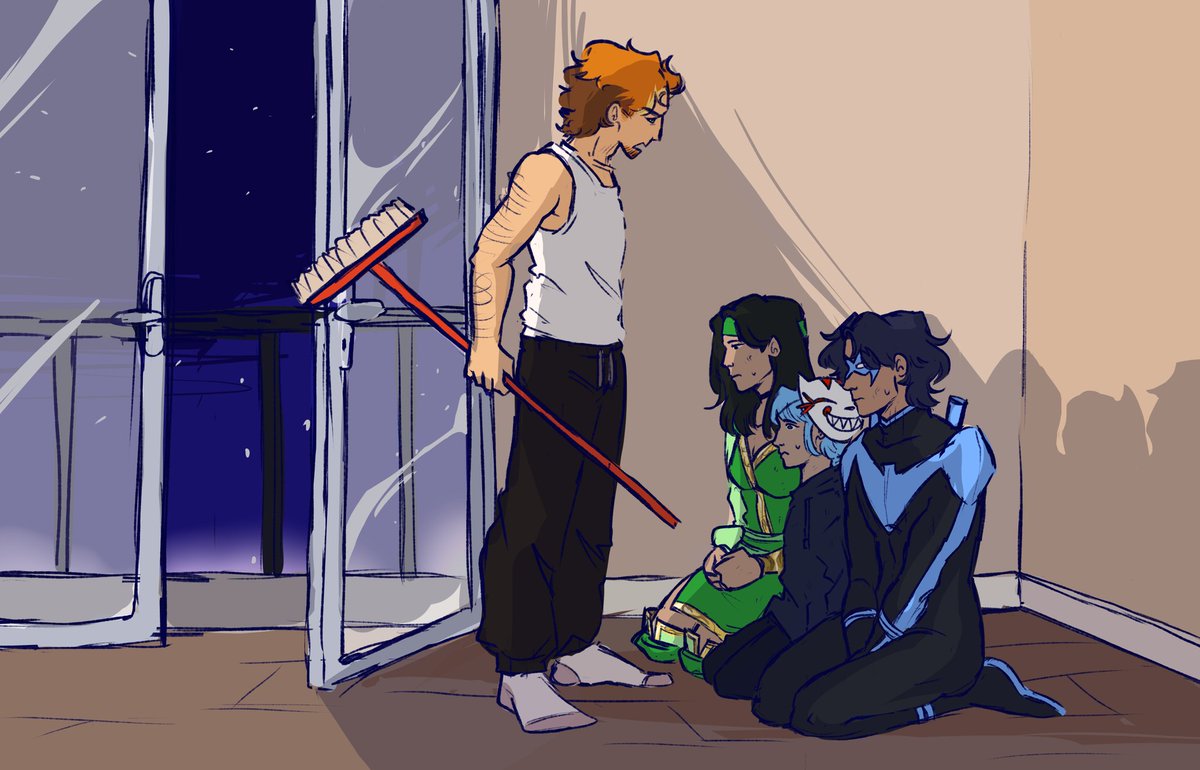 He mad they snuck out (<a href="/nightcomet_/">Nightcomet</a> ’s AU where roy retires and Jade tries to reform and Lian helps and nightwing is the bus driver)