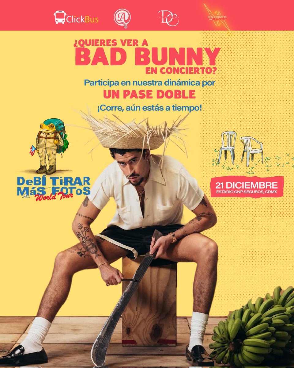 Click_Bus's tweet image. 🚨 ¡SE ACABA EL TIEMPO! 🚨 Bad Bunny te espera.🐰

​Participa por el PASE DOBLE para el concierto + BOLETOS DE AUTOBÚS (IDA Y VUELTA) solo para foráneos. 

​¡Es tu última oportunidad! ¡Participa ahora! 👇
​🎟️ shorturl.at/psWc9

​#BadBunnyEnCDMX #DebiTirarMasFotosWorldTour
