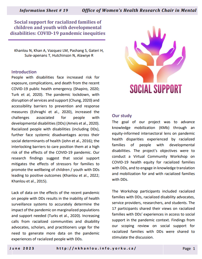 Racialized families with developmental disabilities face intersectional barriers to access support for their loved ones.

On #InternationalDayOfPersonswithDisabilities we invite you to share our <a href="/YorkUOWHC/">Women’s Mental Health Research Office</a> open access info sheets to advocate.

nkhanlou.info.yorku.ca/knowledge-tran…

<a href="/YorkUnews/">York University News</a>