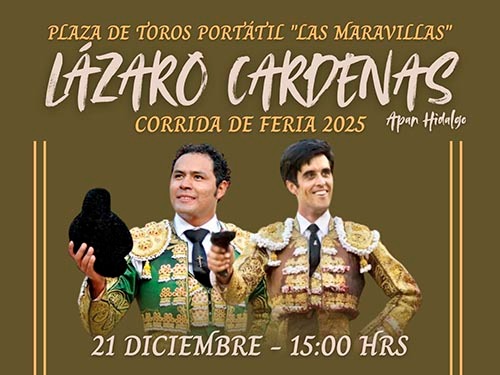 Lázaro Cárdenas en Apan (Hidalgo) MEX anuncian mano a mano entres José <a href="/JLuisAngelino/">J. Luis Angelino</a> y el español Mario <a href="/PalaciosArevalo/">Mario Palacios</a> el 21 de diciembre, en la plaza portátil "Las Maravillas" con toros de Coyotepec <a href="/portaltaurino/">Portal Taurino</a>