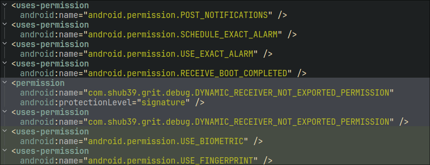 _shub39's tweet image. So I compiled Grit and didn&apos;t introduce any new permissions, but there are two extra permissions that are not in the merged manifest, Can&apos;t figure out where they come from, can someone help?

github.com/shub39/Grit/re…

#androiddev
