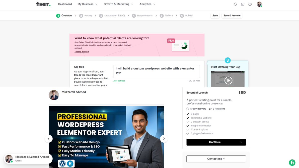 muzzamilahmedkh's tweet image. Alhumdulliah! 

Another new account is created successfully and and gig is ready to launch!

Doing some keyword research and launch at 12:00 am on Dec 5, 2025.

@fiverr @WordPress #Fiverr #wordpressdevelopment