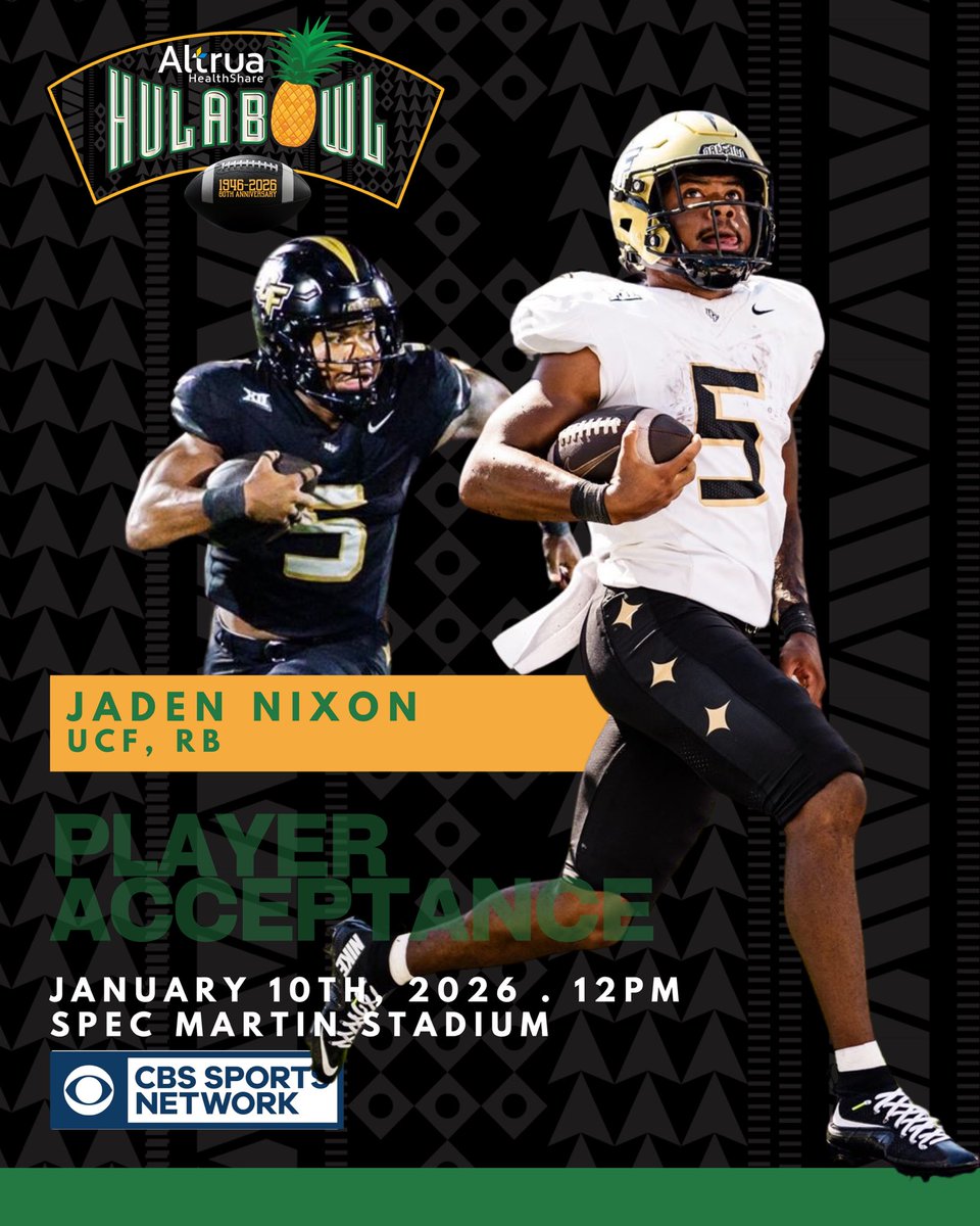 Next stop: Hula Bowl!!! @jusynixon has officially accepted his invite to the 2026 Altrua HealthShare Hula Bowl All-Star Game!! <a href="/UCF_Football/">UCF Football</a>