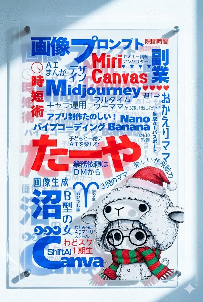 taya_mama_AI's tweet image. あぁぁぁぁぁ💕可愛い😍

はぁばぁたんの真似してタイポを
まとさん@MatoToushi  プロンプトでアクリルアートに変身✨✨

これやりたいがためだけにタイポデザイン更新しちゃいましたー🤣

プロフの画像とちょっとだけ違います。
あっちも更新しなきゃ…