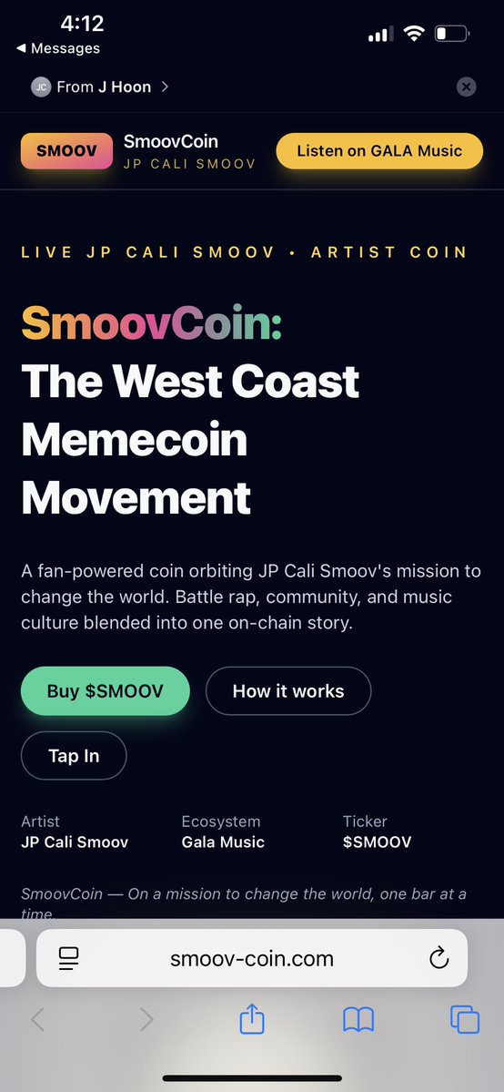 It’s Live‼️ $SmoovCoin On pump.gala.com/buy-sell/smoov…
Officially dropped my own coin in the metaverse with @gogalamusic 
🤖🦾📈
Ownership✔️Access✔️Community✔️
y’all ready for Cali Smoov on the blockchain⁉️

Be a part of history

#GalaMusic #Metaverse #JPCaliSmoov #nft #cryptocurrency