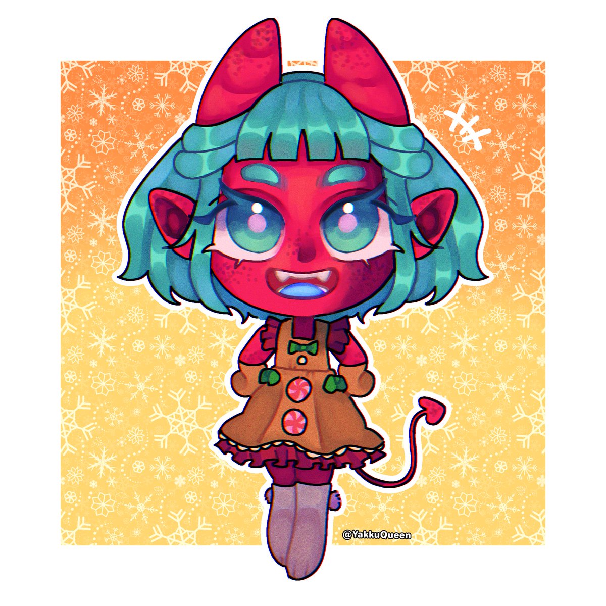YakkuQueen's tweet photo. I know it doesn't look like it, but I tried to dress Baal like a GINGER COOKIE 🍪🎄 pls tell me you see it or else I'm gonna lose it.
#christmastime #christmas #art #arte #dibujo #digital #digitalart #navidad #comission #gingercookie #cookie #cute #anime #animegirl #kawaii https://t.co/8sF0jGBtpU
