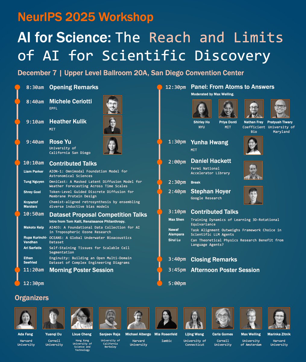 AdaFang_'s tweet image. Landed in sunny San Diego for @NeurIPSConf 🏝️

Looking forward to a fantastic workshop on AI for Science on Sunday. Here’s a sneak peek 👀 We’re also throwing a great party on Friday.

Let me know if you want to meet at NeurIPS and chat about AI and biology!