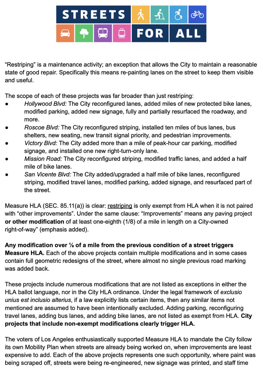 streetsforall's tweet image. Los Angeles is trying to avoid HLA by claiming that it is “restriping without making other improvements” when, in fact, it’s making many other changes across multiple projects.

This behavior must stop.

Read the letter we sent to the Mayor, LADOT, and the Board of Public Works