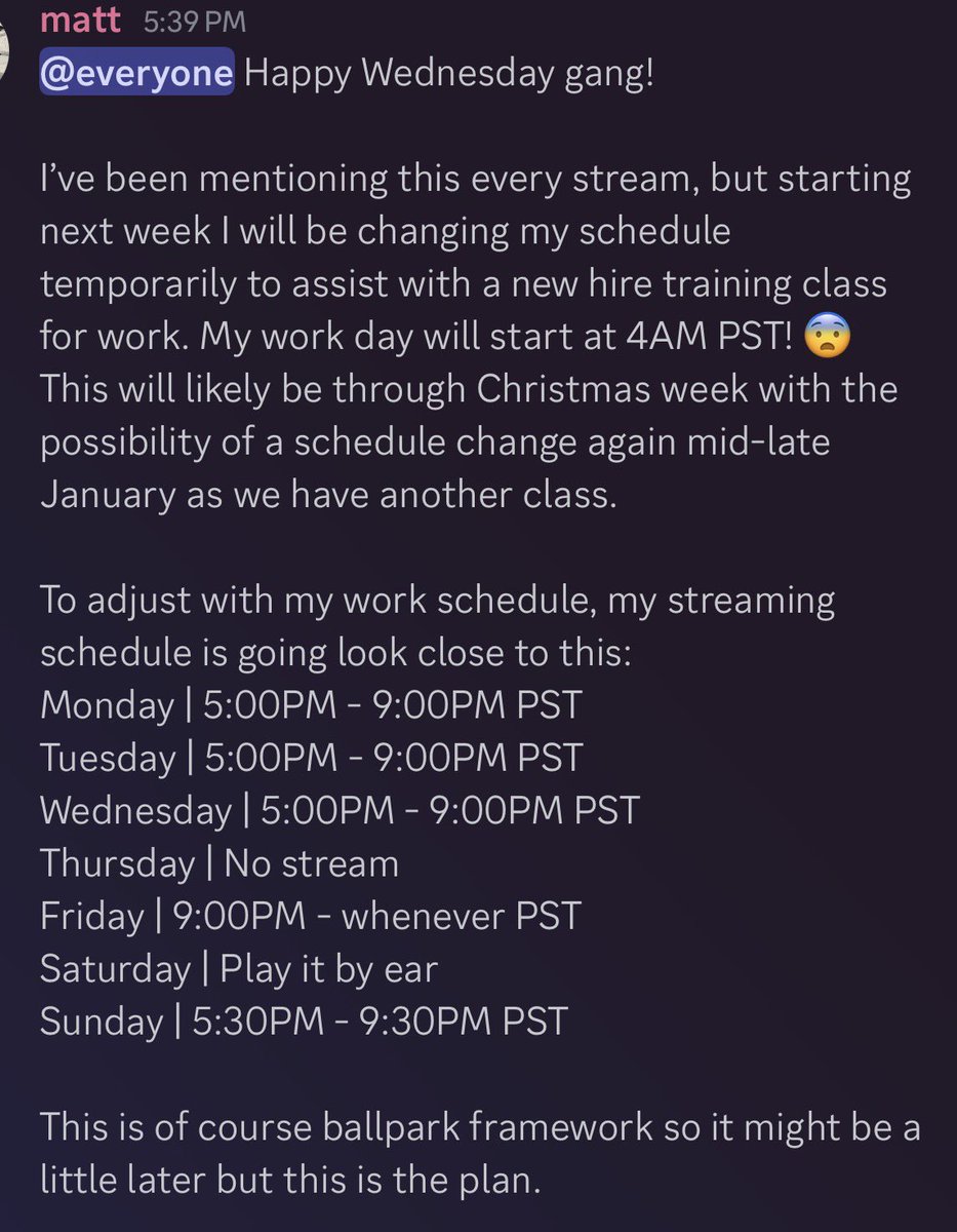 new (temporary) schedule!