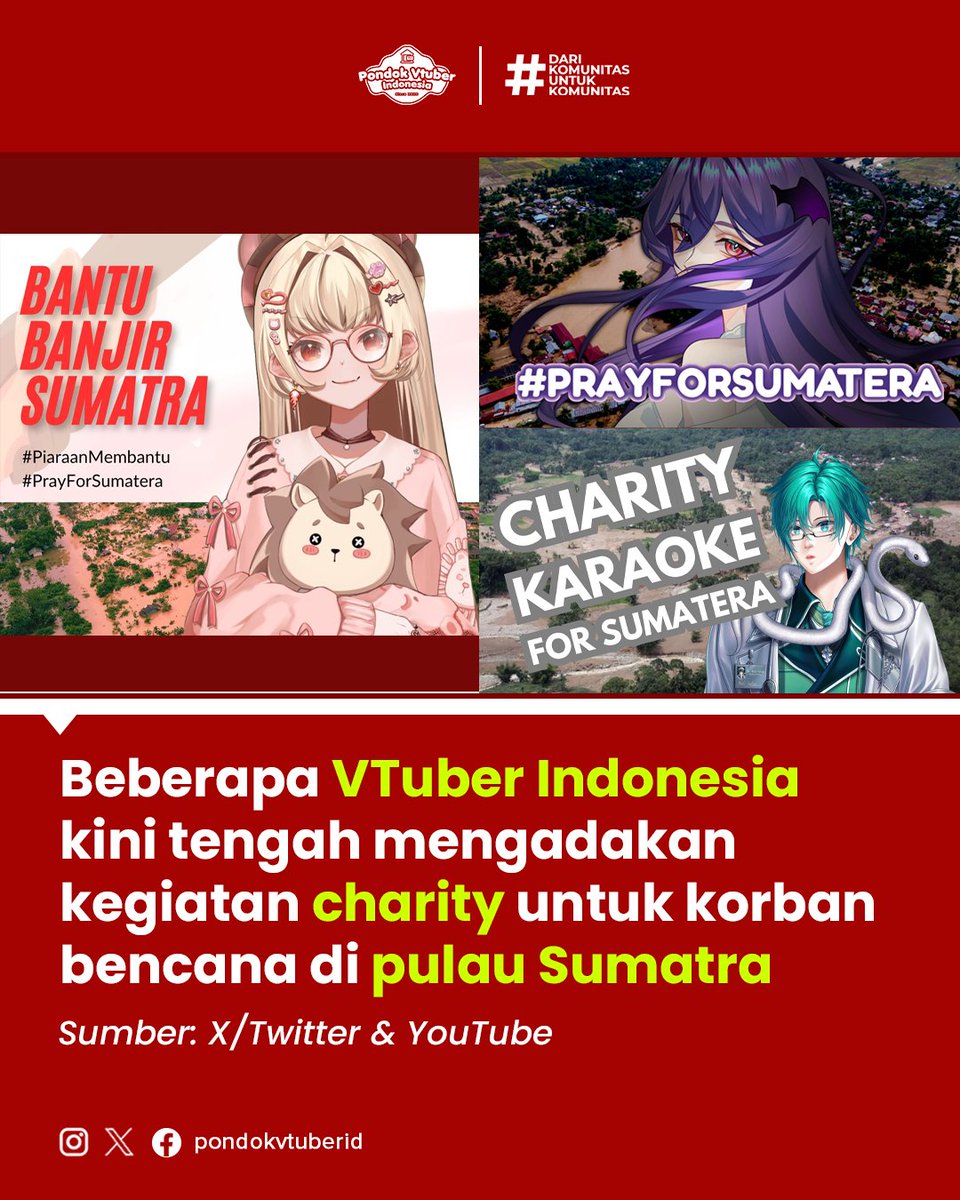 KABAR VIRTUAL KALI INI!
Beberapa VTuber Indonesia kini tengah mengadakan kegiatan charity untuk korban bencana di pulau Sumatra

(1/6) NEXT-&gt;
#vtuber #vtuberid #charity #PrayForSumatera