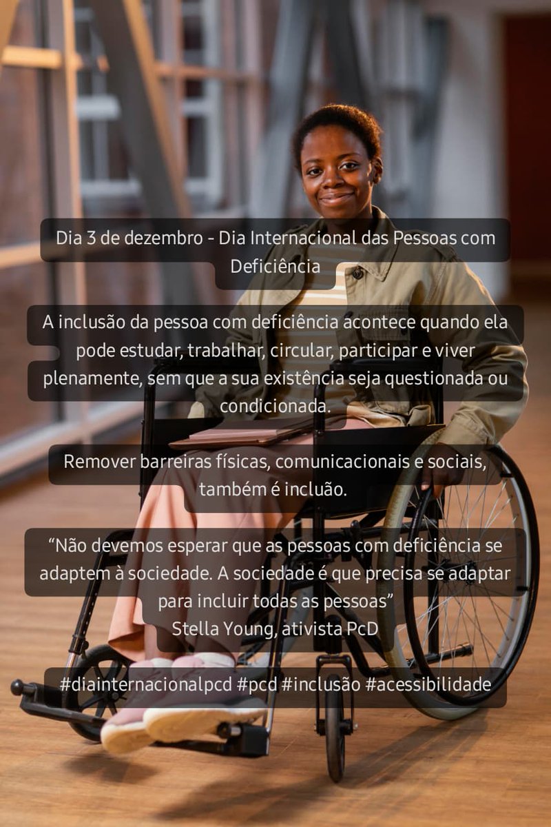 eksmarins's tweet image. Dia de dezembro - Dia Internacional das Pessoas com Deficiência

#DiaInternacionalDeLasPersonasConDiscapacidad #diainternacionaldaspessoascomdeficiencia #PCD #inclusão