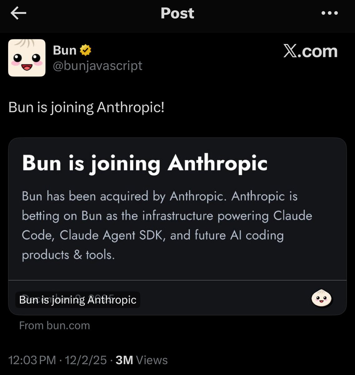 TeamTurboIO's tweet photo. The Claude Code represented AI coding agent are almost all implemented in JS. And now anthropic acquires the fastest JS runtime on our planet. The lead of the AI coding agent by anthropic is more unchallengeable. I think Google should do anything possible to reinforce gemini cli. Even though they have gemini 3, the CLI is still not even close to CC.