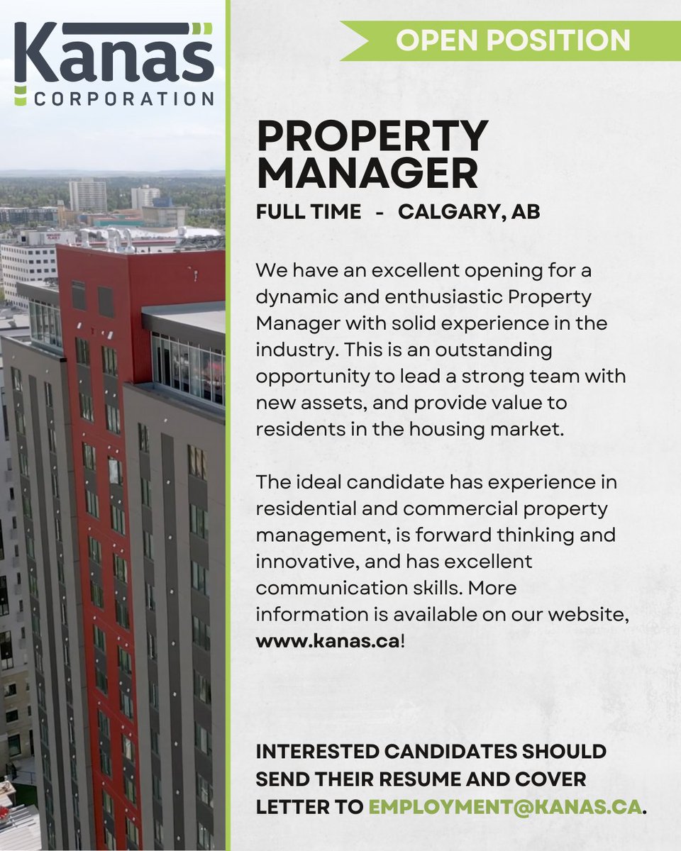 KanasCorp's tweet photo. Kanas &amp; Vivenda Group are actively recruiting a Property Manager to join our team. Interested applicants are encouraged to send their Resume &amp; Cover Letter to employment@kanas.ca

#employment #construction #calgary #propertymanager #calgary https://t.co/wIazXLznzO