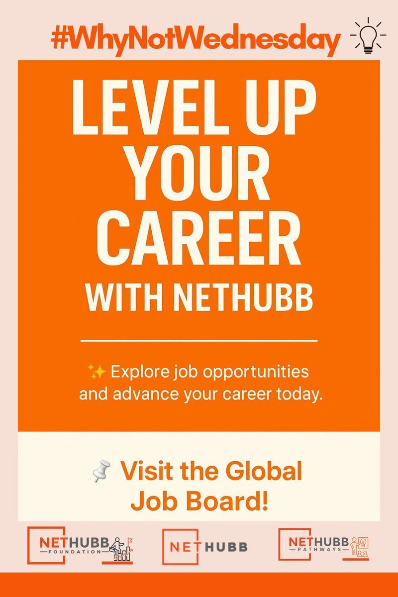 #WhyNotWednesday | 𝗧𝗶𝗿𝗲𝗱 𝗼𝗳 𝗵𝗶𝘁𝘁𝗶𝗻𝗴 𝗷𝗼𝗯 𝘄𝗮𝗹𝗹𝘀?

Try a new route → Explore NetHubb’s Global Job Board 

Visit the Job Board and take that next professional step → jobs.nethubb.com

 #Nethubb #NethubbFoundation #NethubbPathways #CareerGrowth