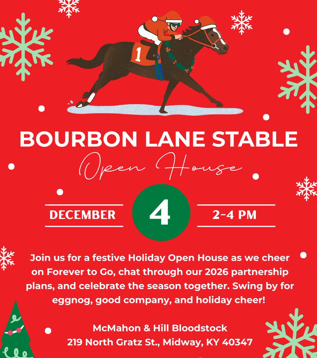 Join us TOMORROW in Midway for a little Bourbon Lane holiday cheer! 🎄❤️🥃 We can’t wait to celebrate the season with everyone and share our plans for 2026. All are welcome, the more merry the better! 🐎✨