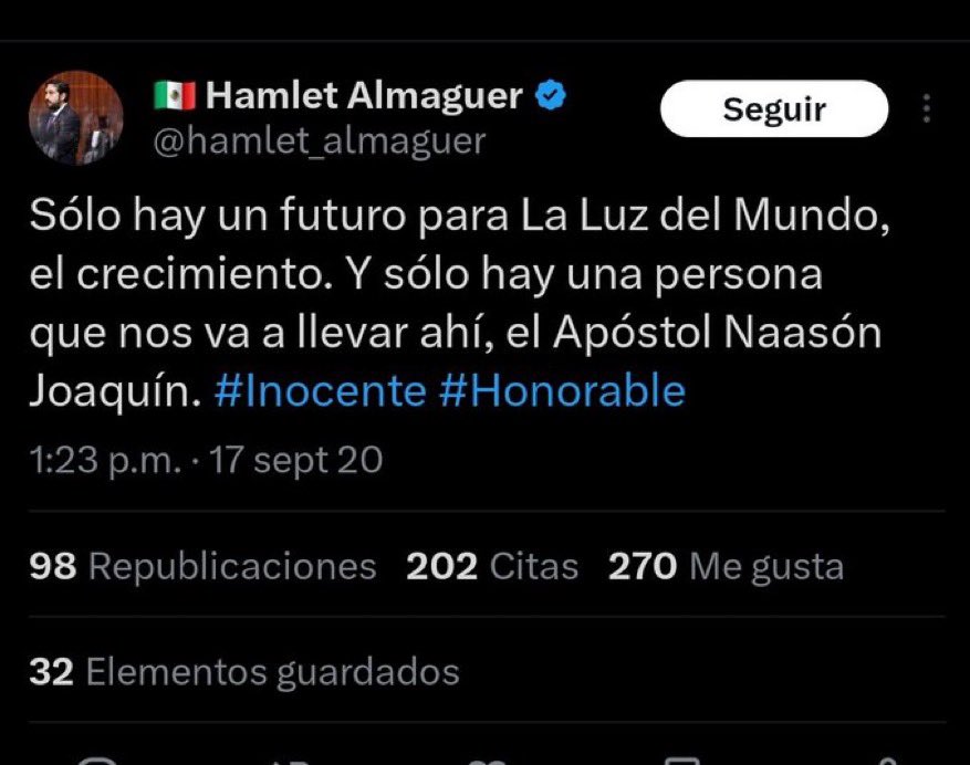 📺🔥 ESCÁNDALO EN CANAL ONCE

Hamlet Almaguer, defensor del pederasta convicto en EE.UU. Naasón Joaquín, cobra 180 mil pesos por sus participaciones en Canal Once.

Sí: al abogado de un delincuente sentenciado por abusos a menores se le pagan 180 mil pesos de dinero público.
Un