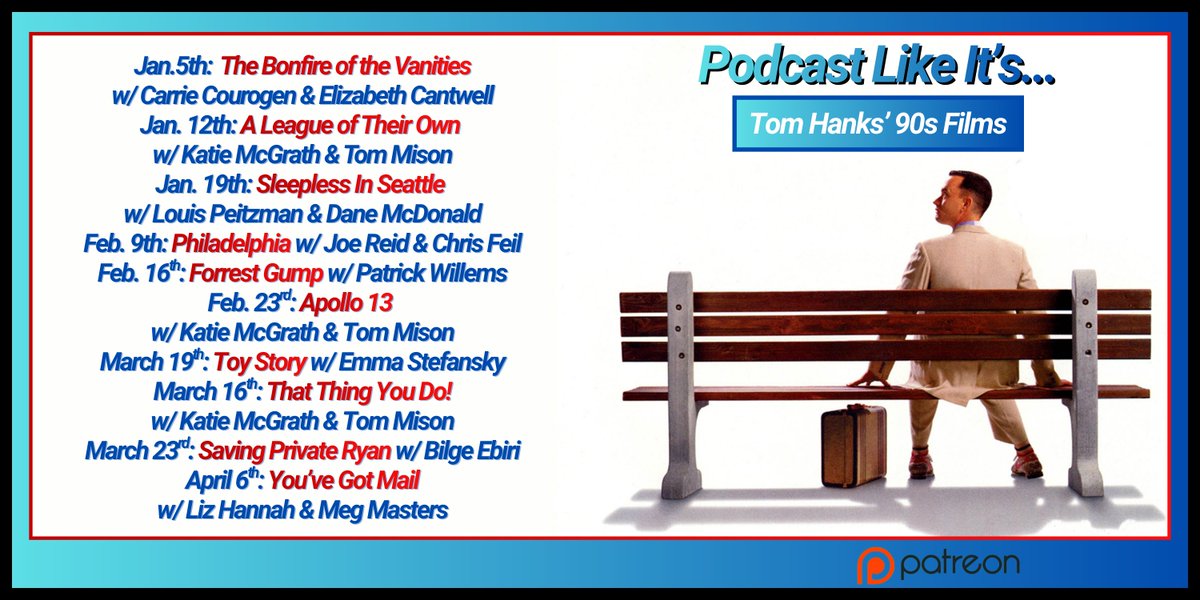 Starting in January I'm diving into Tom Hanks' 90s films on <a href="/PodcastLikeIts/">Podcast Like It's...</a> The 1990s Patreon with some truly incredible guests! Everything from Jimmy Dugan to Forrest Gump to Woody! Get excited it's going to be an absolute blast!

Subscribe Here! patreon.com/podcastlikeits