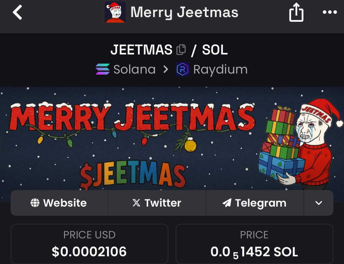 Christmas is turning into $JEETMAS good looking CTO slowly conquering floors,  <a href="/JEETMAS_sol/">JEETMAS I CTO</a> 

HBYZRmsavnEiNxgwHdAskvajETR5TQBK7T9WrZKCK3s3
<a href="/ITHStallion/">Italian Stallion</a>