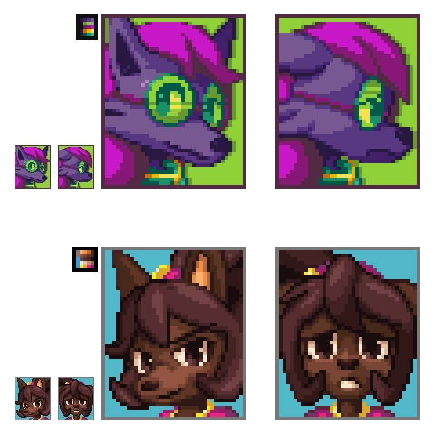 quick comm for <a href="/batallagato/">batallagato (deltarune noise form)</a> , featuring #UndertaleYellow  characters (I think) in #MegaMan BN/SF style portraits. Work took 1 and a half hours.

Thank you for your patronage!

#Art #OpenCommissions #PixelArt