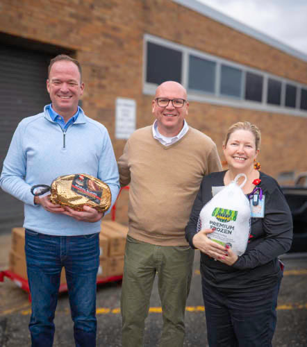 Thank you to all PMCT members who donated to PMCT’s Thanksgiving Food Drive. A special thank you to Eric Busto, of Mutual Inc., who donated 25 turkeys to the cause! Pictured is Eric Busto, Kevin Toolan, and Carolyn Walsh of the Family Center.